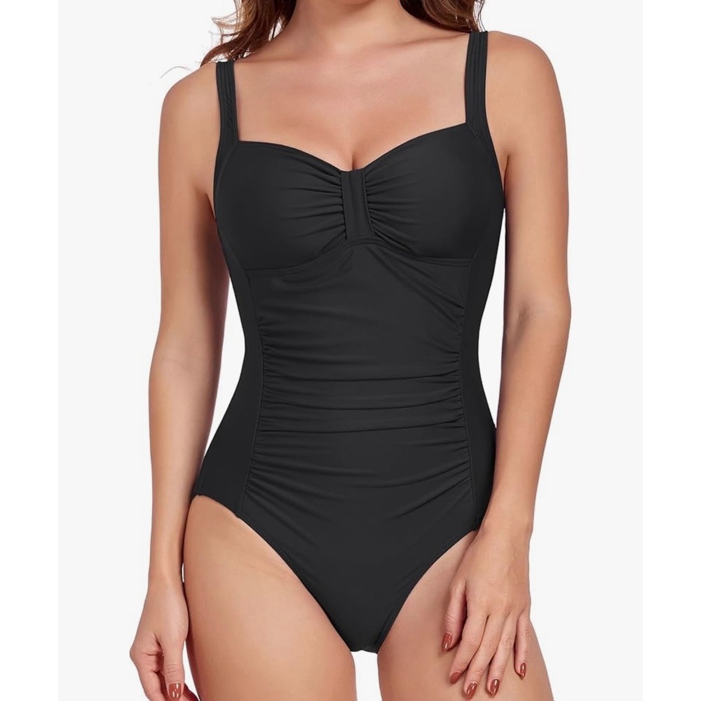 NEW Beilon Black Medium Ruched Tummy Control One Piece Swimsuit
